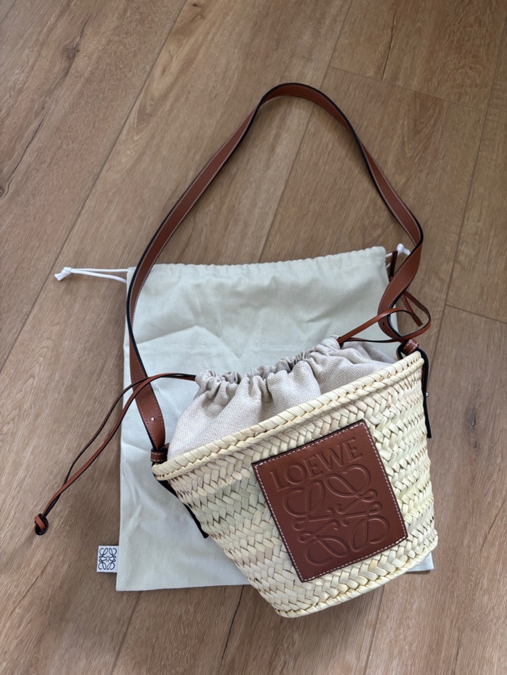 Loewe Paula’s Ibiza Palm Leaf Drawstring Mini Bucket Bag